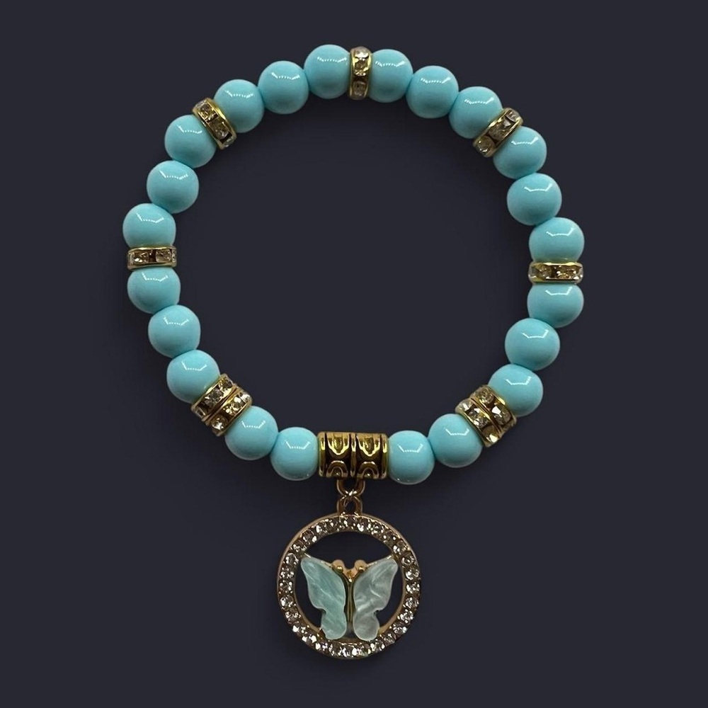 Blue and gold butterfly charm bracelet- 7.75 inches